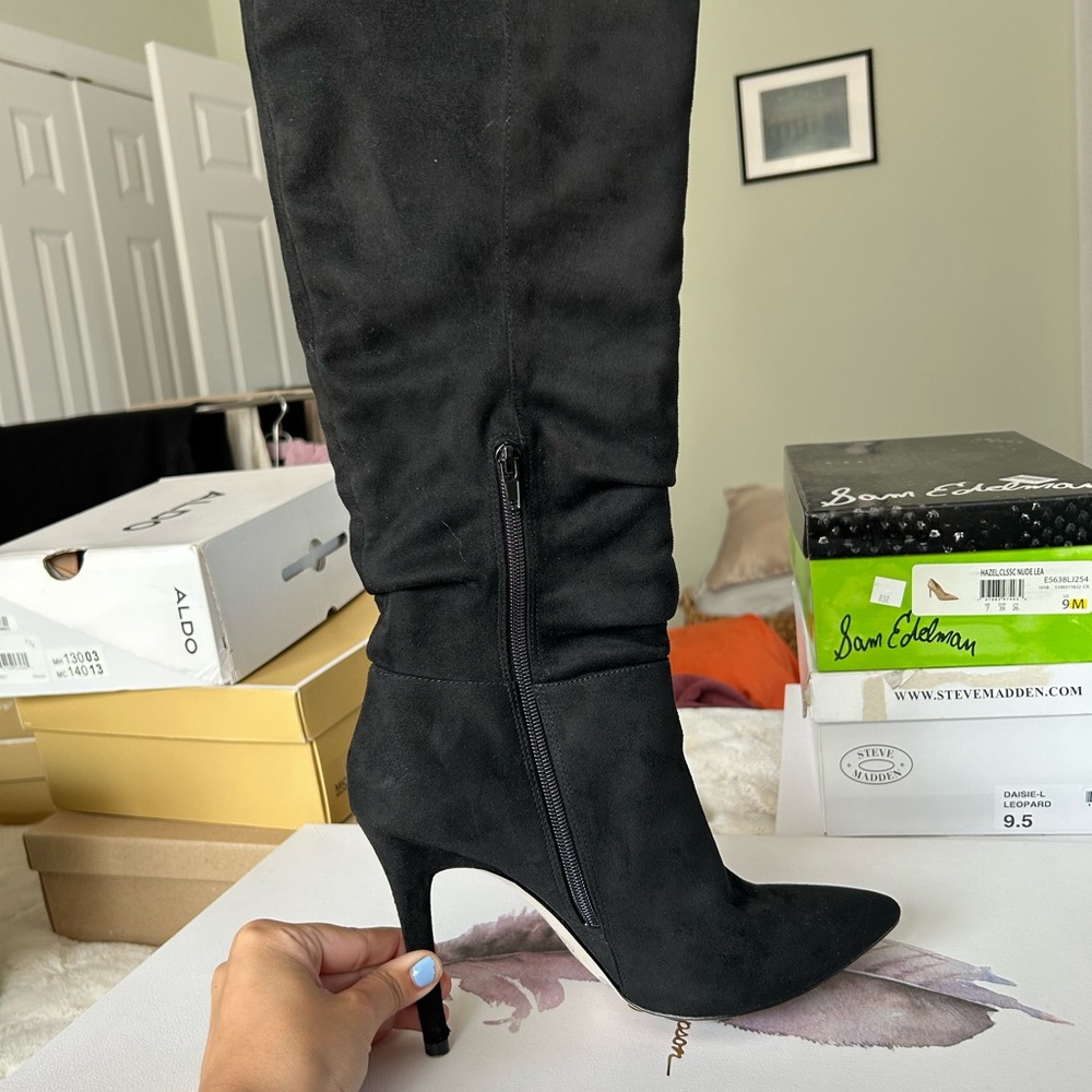 Jessica Simpson Black Heeled Boots Suede Knee-High